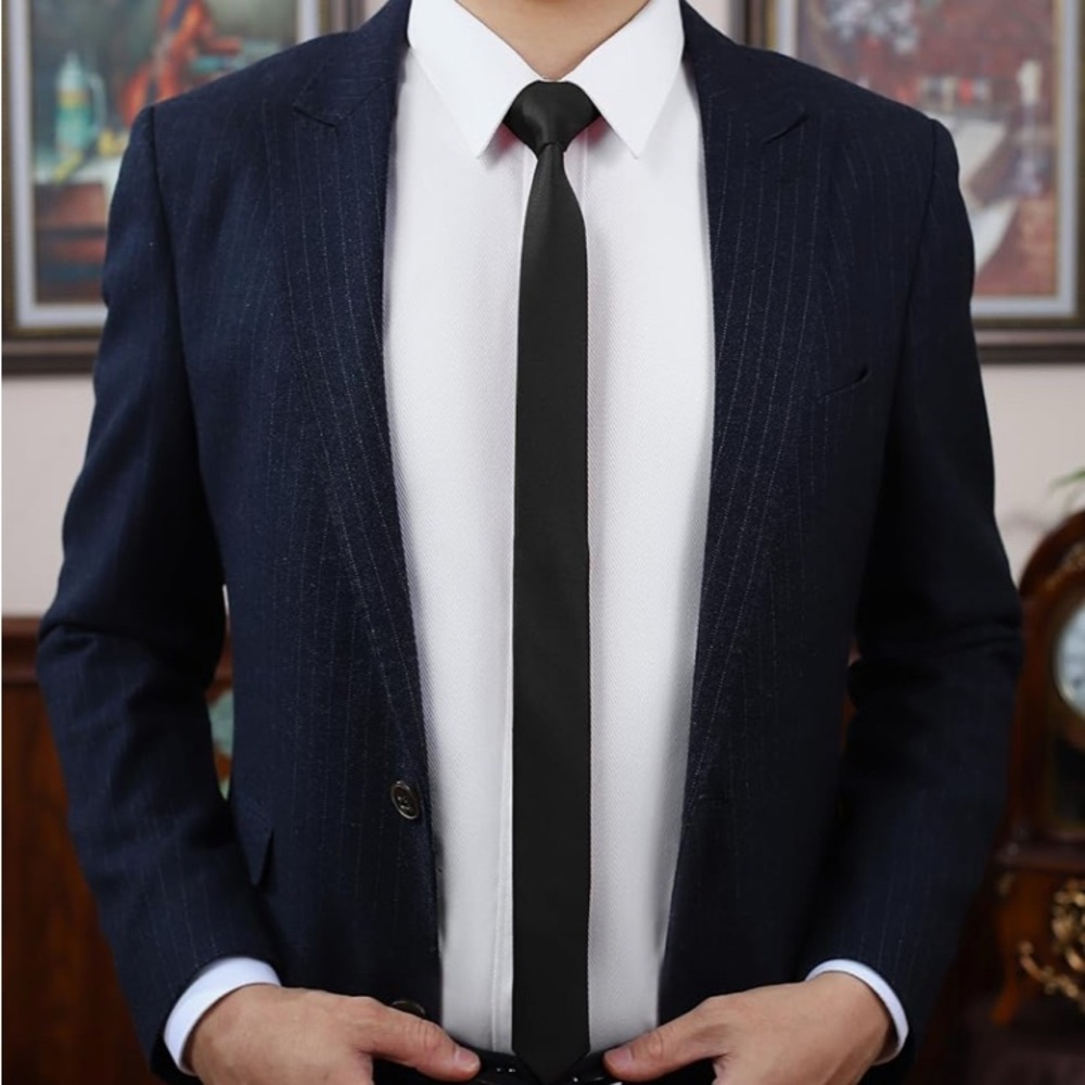 Lot of 4 PenSee Men's Ties Solid Pure Black Color 1.58" (4CM) Plain Slim Necktie